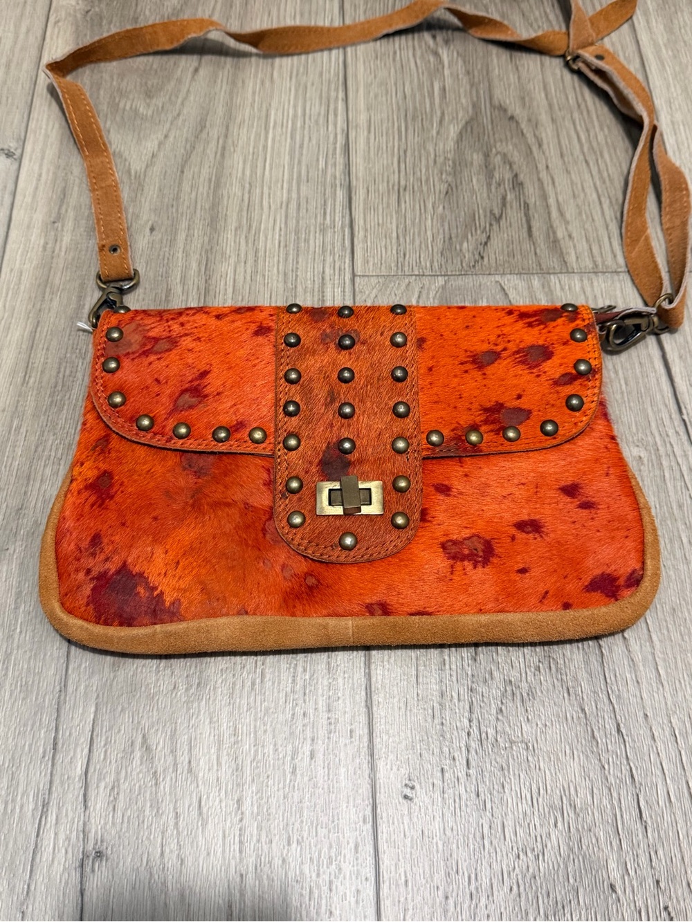 Lamani San Francisco brand Stud-Trim Orange Crossbody Shoulder Bag
